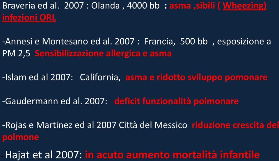 California, asma e ridotto sviluppo pomonare -Gaudermann ed al.