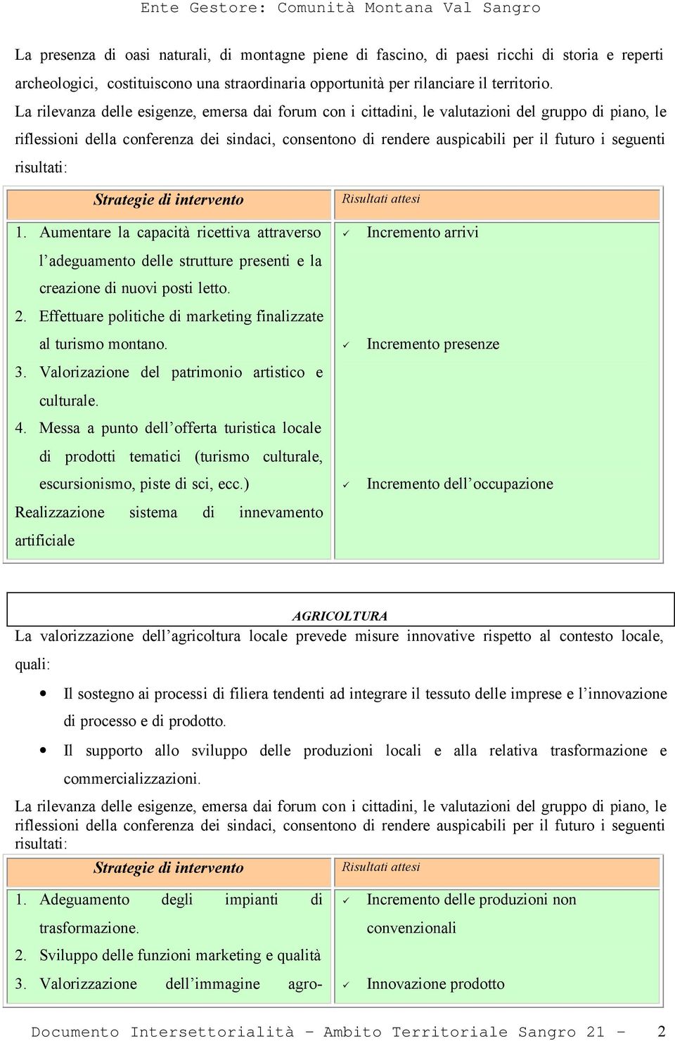 seguenti risultati: Strategie di intervento Risultati attesi 1. Aumentare la capacità ricettiva attraverso l adeguamento delle strutture presenti e la creazione di nuovi posti letto. 2.