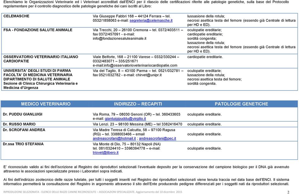 it FSA - FONDAZIONE SALUTE ANIMALE Via Trecchi, 20 26100 Cremona tel. 0372/403511 fax 0372/457091 - e-mail: info@fondazionesaluteanimale.