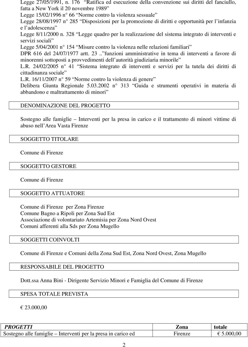 Disposizioni per la promozione di diritti e opportunità per l infanzia e l adolescenza Legge 8/11/2000 n.