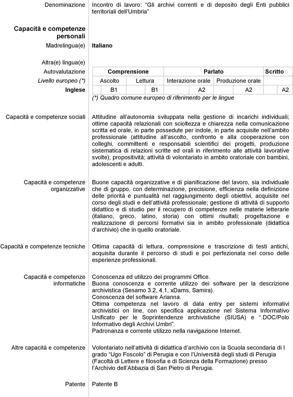 Attitudine all autonomia sviluppata nella gestione di incarichi individuali; ottime capacità relazionali con scioltezza e chiarezza nella comunicazione scritta ed orale, in parte possedute per