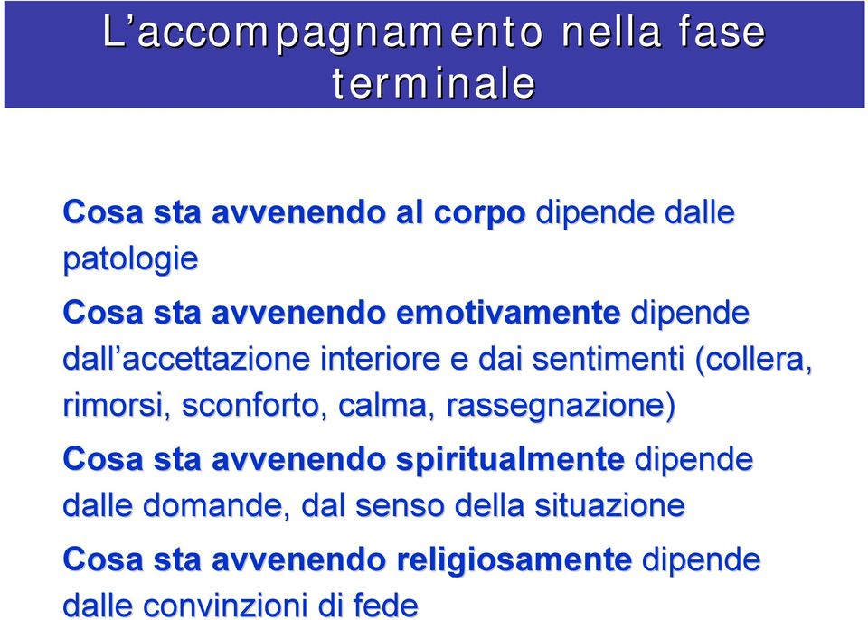 (collera, rimorsi, sconforto, calma, rassegnazione) Cosa sta avvenendo spiritualmente dipende