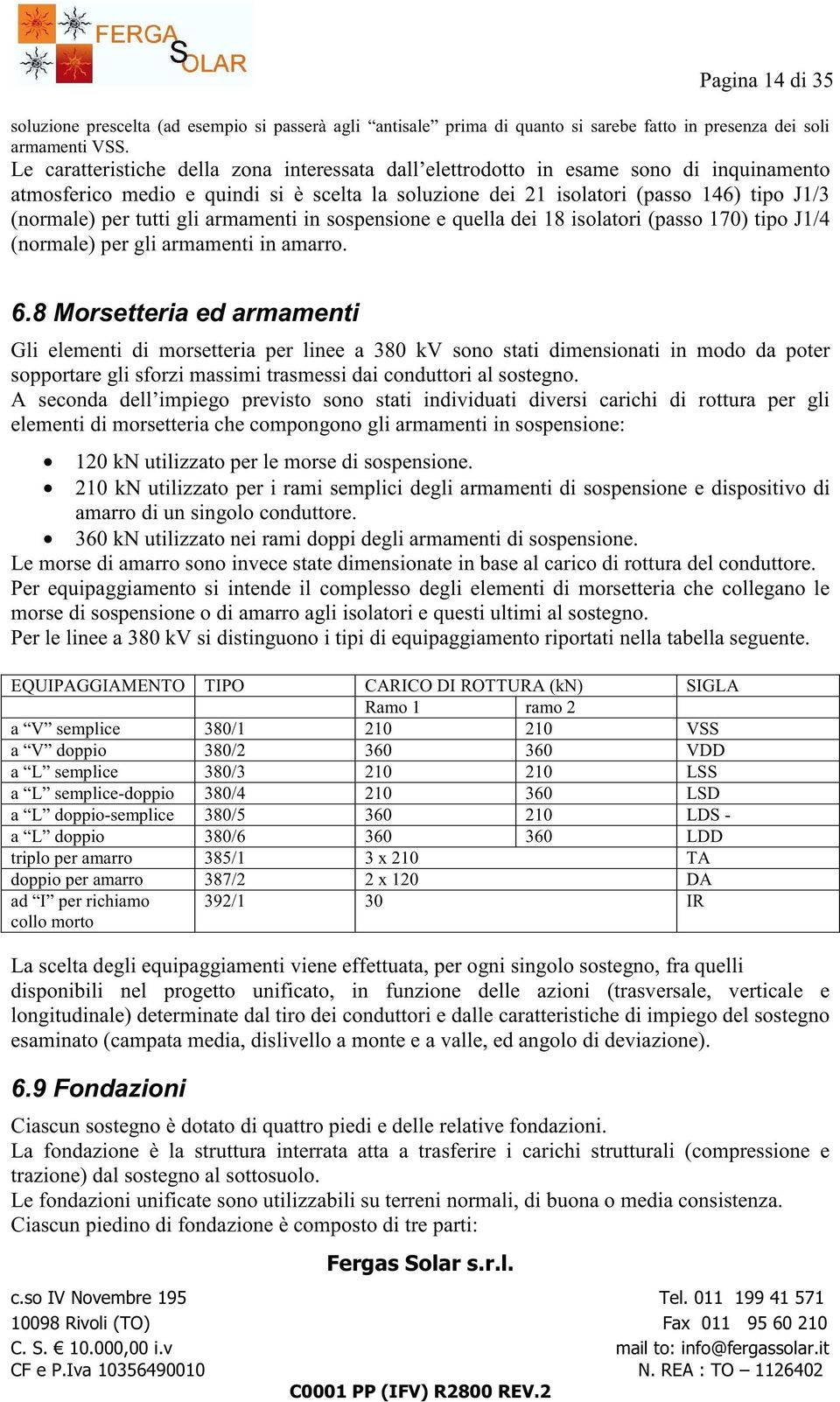 tutti gli armamenti in sospensione e quella dei 18 isolatori (passo 170) tipo J1/4 (normale) per gli armamenti in amarro. 6.