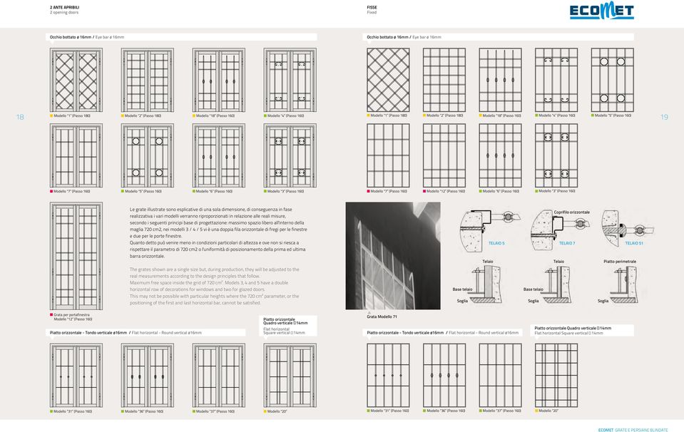maglia 720 cm2, nei modelli 3 / 4 / 5 vi è una doppia fila orizzontale di fregi per le finestre e due per le porte finestre.
