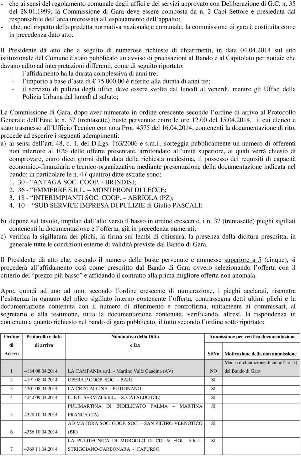 costituita come in precedenza dato atto. Il Presidente dà atto che a seguito di numerose richieste di chiarimenti, in data 04.