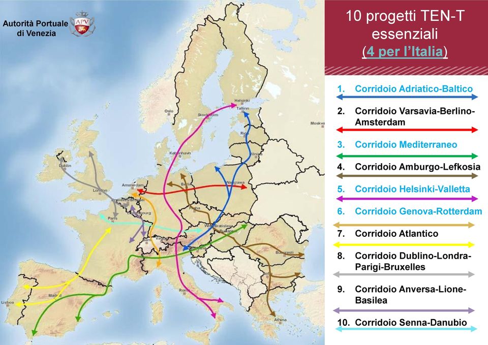 Corridoio Amburgo-Lefkosia 5. Corridoio Helsinki-Valletta 6. Corridoio Genova-Rotterdam 7.