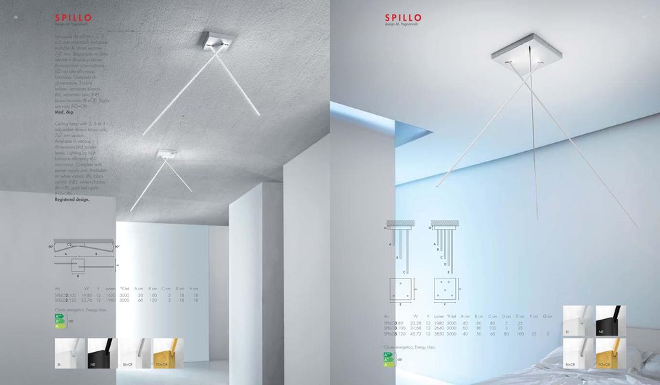 Ceiling lmp with 2, 3 or 5 justle rwn rss ros, 7x7 mm setion. ville in vrious imensions n power levels. Lighting y high luminous effiieny LeD miro-strip. Complete with power supply unit.