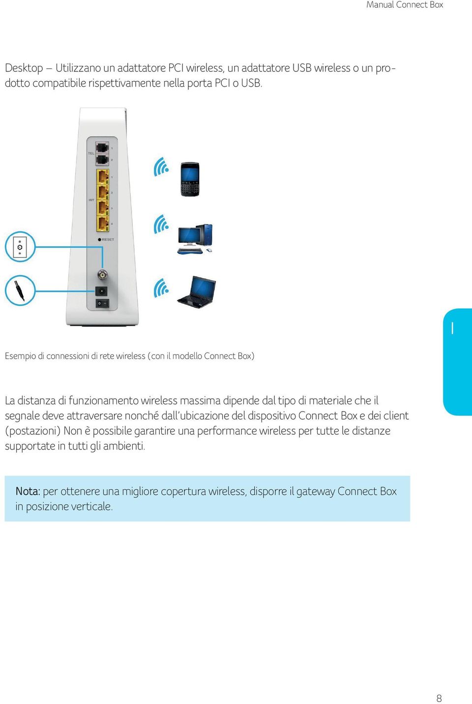 il segnale deve attraversare nonché dall ubicazione del dispositivo Connect Box e dei client (postazioni) Non è possibile garantire una performance