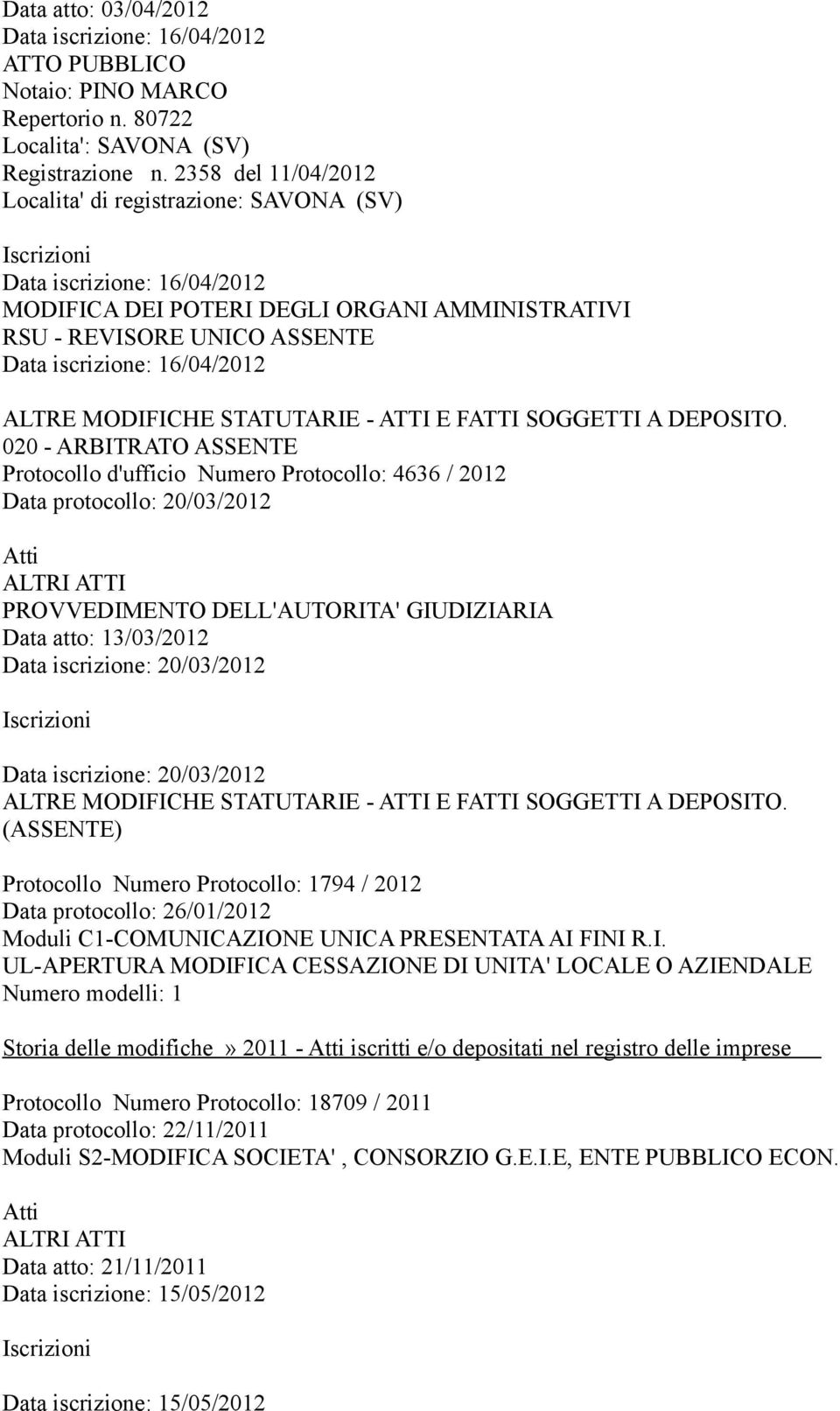 MODIFICHE STATUTARIE - ATTI E FATTI SOGGETTI A DEPOSITO.