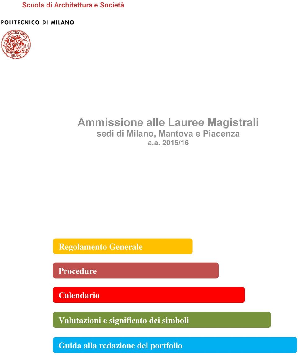 2015/16 Regolamento Generale Procedure Calendario