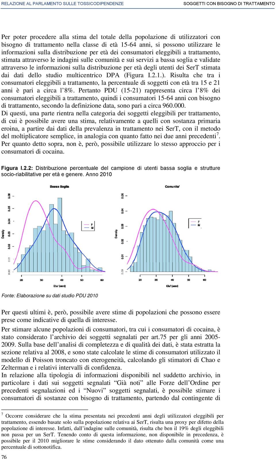 soglia e validate attraverso le informazioni sulla distribuzione per età degli utenti dei SerT stimata dai dati dello studio multicentrico DPA (Figura I.2.1.).