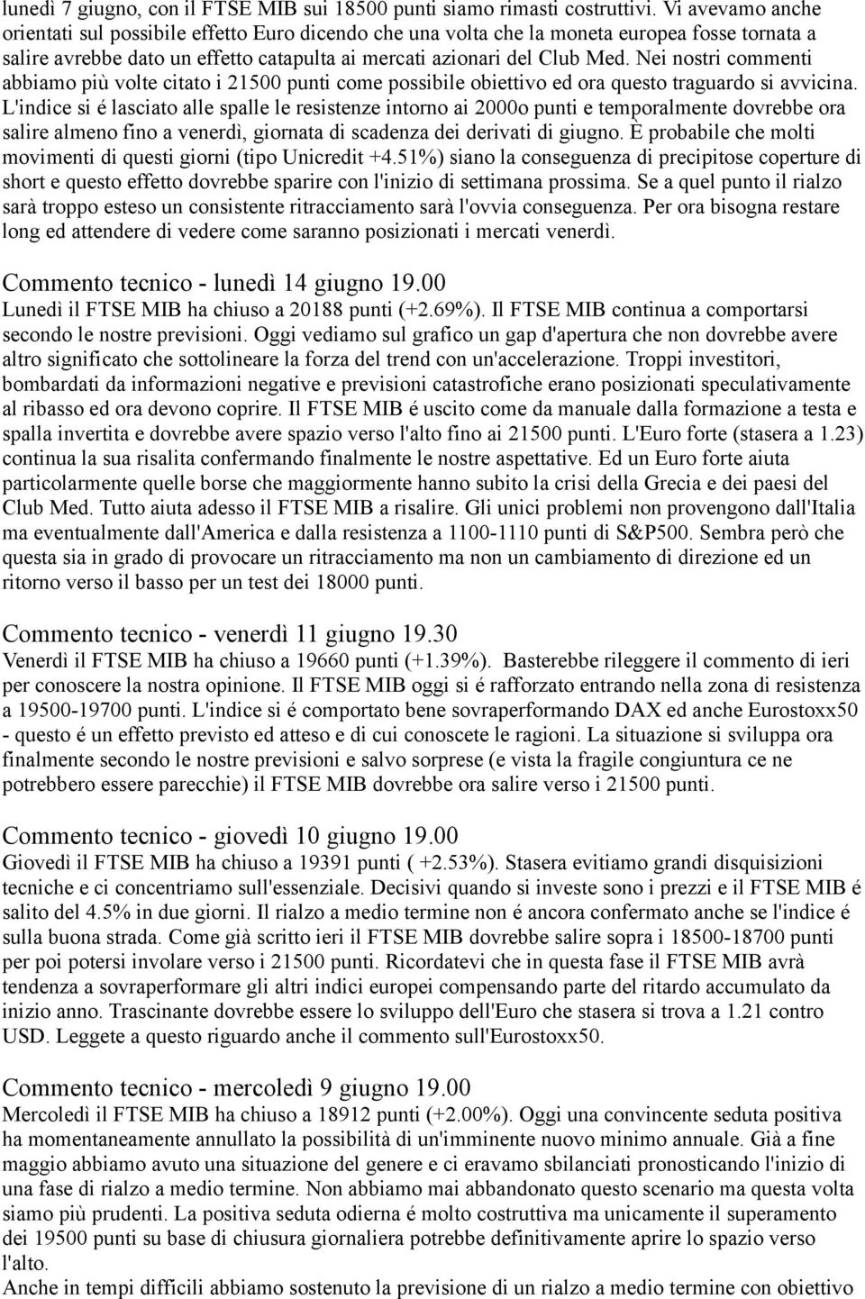 Nei nostri commenti abbiamo più volte citato i 21500 punti come possibile obiettivo ed ora questo traguardo si avvicina.