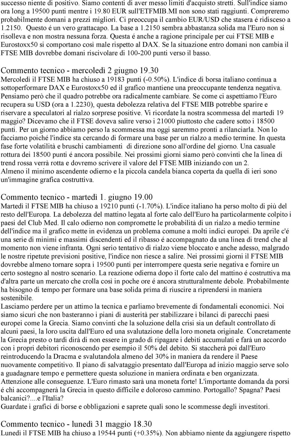 2150 sembra abbastanza solida ma l'euro non si risolleva e non mostra nessuna forza. Questa é anche a ragione principale per cui FTSE MIB e Eurostoxx50 si comportano così male rispetto al DAX.