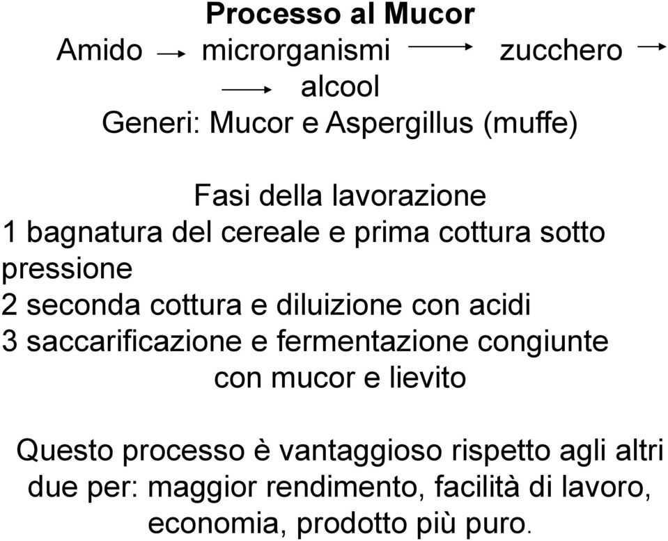 con acidi 3 saccarificazione e fermentazione congiunte con mucor e lievito Questo processo è