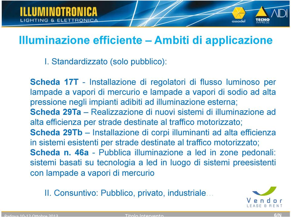 adibiti ad illuminazione esterna; Scheda 29Ta Realizzazione di nuovi sistemi di illuminazione ad alta efficienza per strade destinate al traffico motorizzato; Scheda 29Tb Installazione