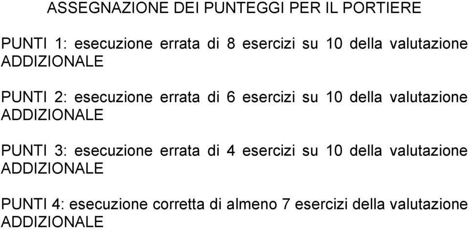 valutazione ADDIZIONALE PUNTI 3: esecuzione errata di 4 esercizi su 10 della