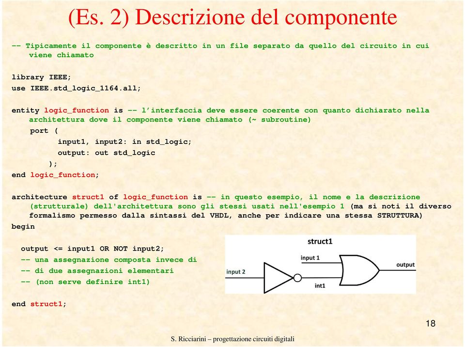 output: out std_logic ); end logic_function; architecture struct1 of logic_function is -- in questo esempio, il nome e la descrizione (strutturale) dell'architettura sono gli stessi usati