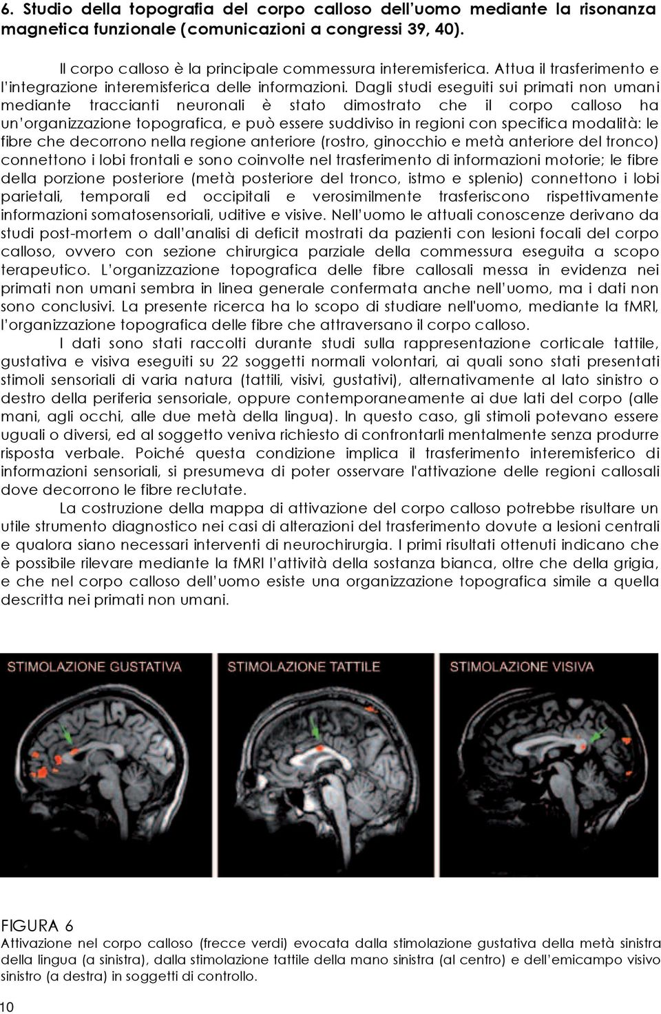 Dagli studi eseguiti sui primati non umani mediante traccianti neuronali è stato dimostrato che il corpo calloso ha un organizzazione topografica, e può essere suddiviso in regioni con specifica