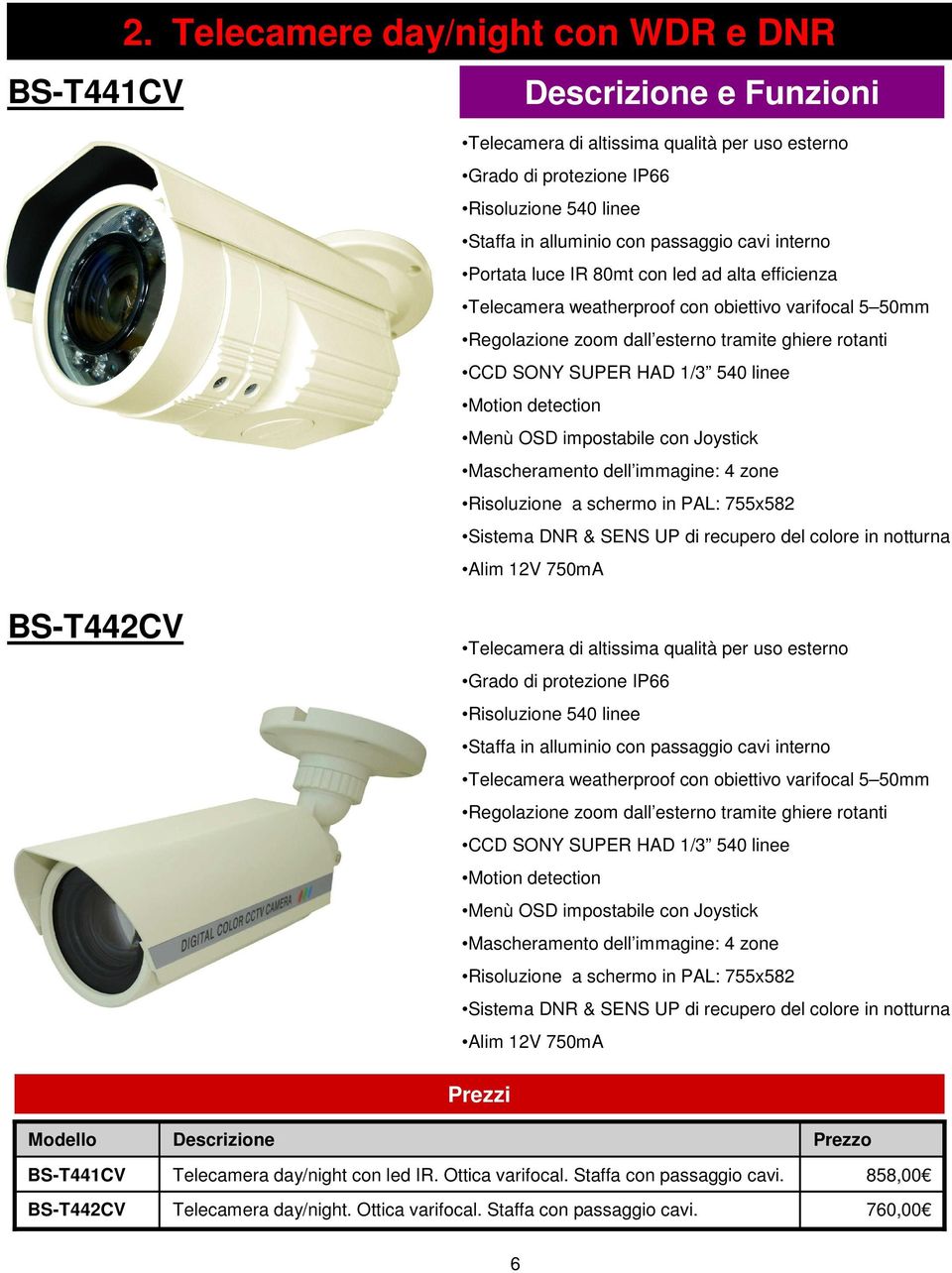 Motion detection Menù OSD impostabile con Joystick Mascheramento dell immagine: 4 zone Risoluzione a schermo in PAL: 755x582 Sistema DNR & SENS UP di recupero del colore in notturna Alim 12V 750mA