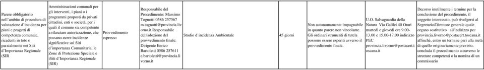 rilasciare autorizzazione, che possano avere incidenze significative sui Siti d importanza Comunitaria, le Zone di Protezione Speciale e isiti d Importanza Regionale