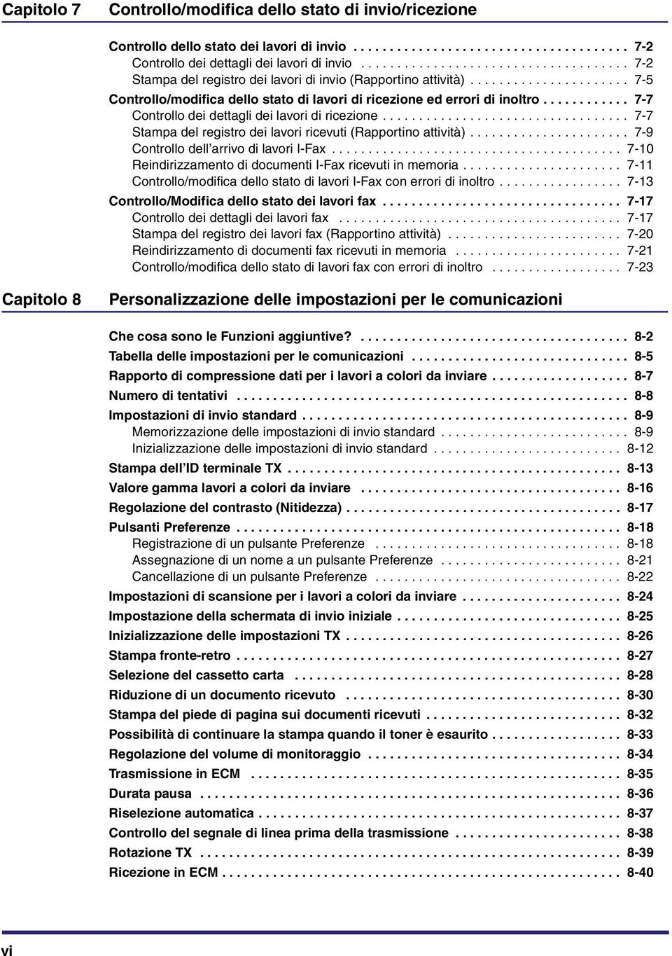 ........... 7-7 Controllo dei dettagli dei lavori di ricezione.................................. 7-7 Stampa del registro dei lavori ricevuti (Rapportino attività).