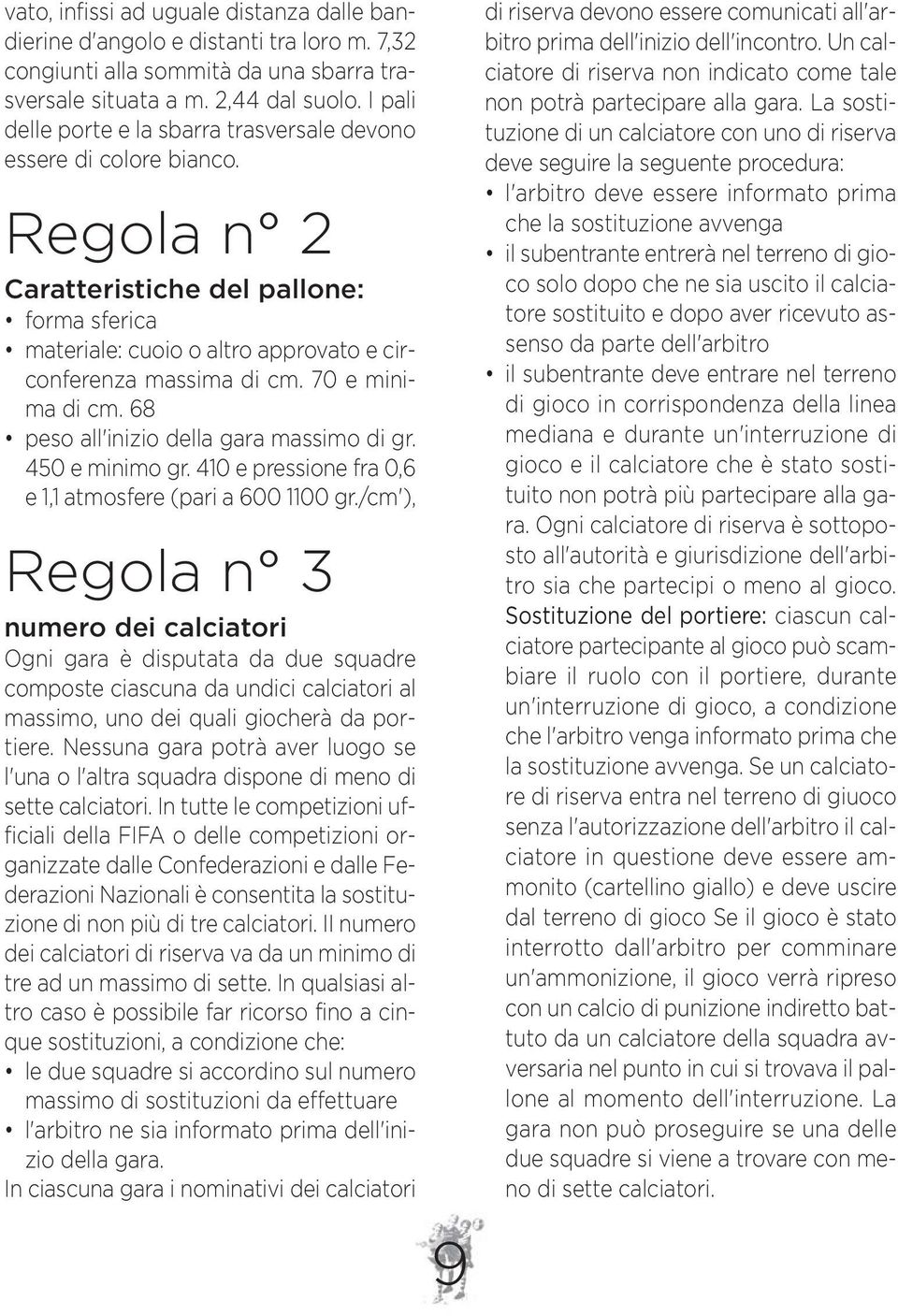 70 e minima di cm. 68 peso all'inizio della gara massimo di gr. 450 e minimo gr. 410 e pressione fra 0,6 e 1,1 atmosfere (pari a 600 1100 gr.