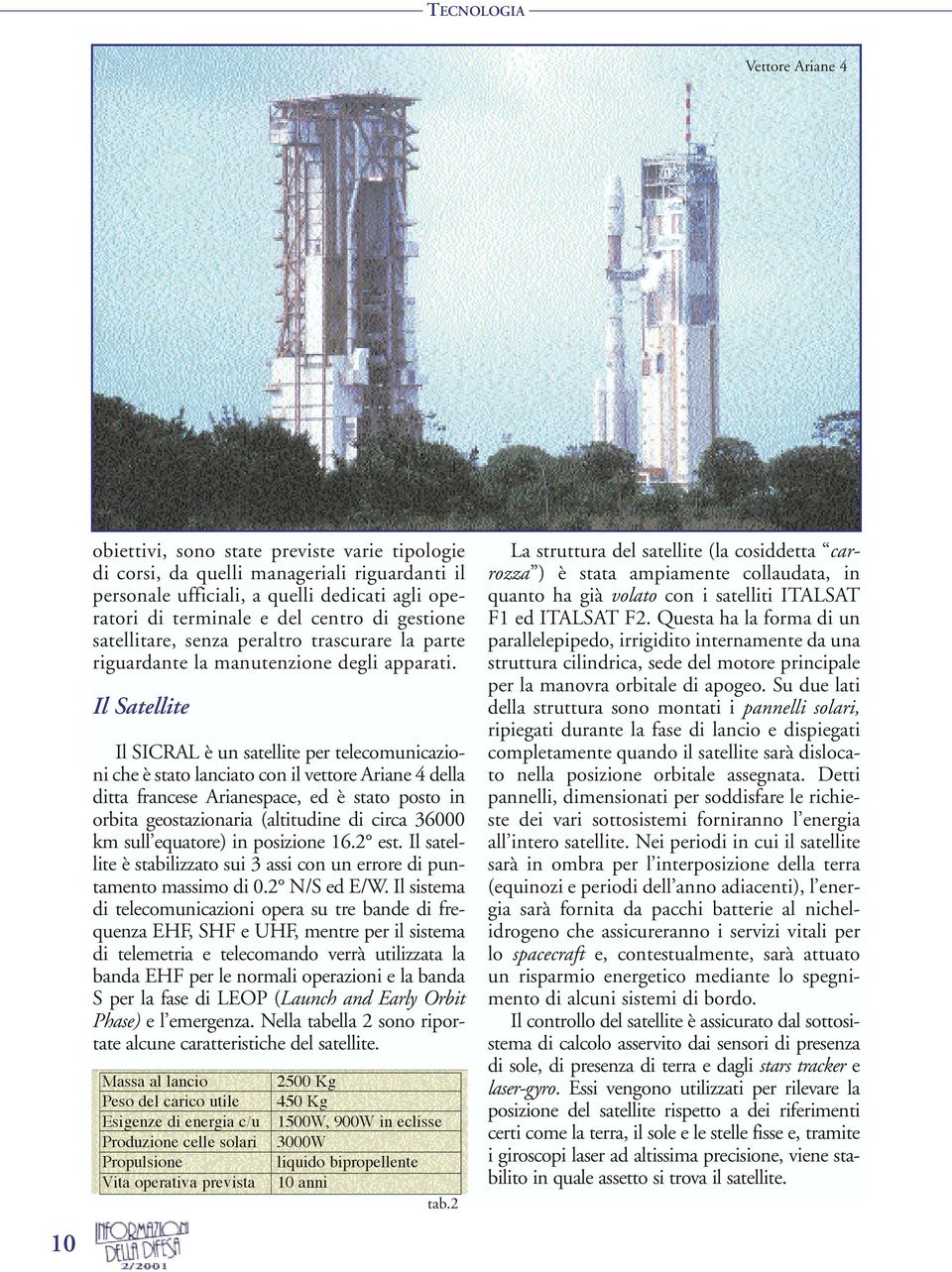 Il Satellite Il SICRAL è un satellite per telecomunicazioni che è stato lanciato con il vettore Ariane 4 della ditta francese Arianespace, ed è stato posto in orbita geostazionaria (altitudine di