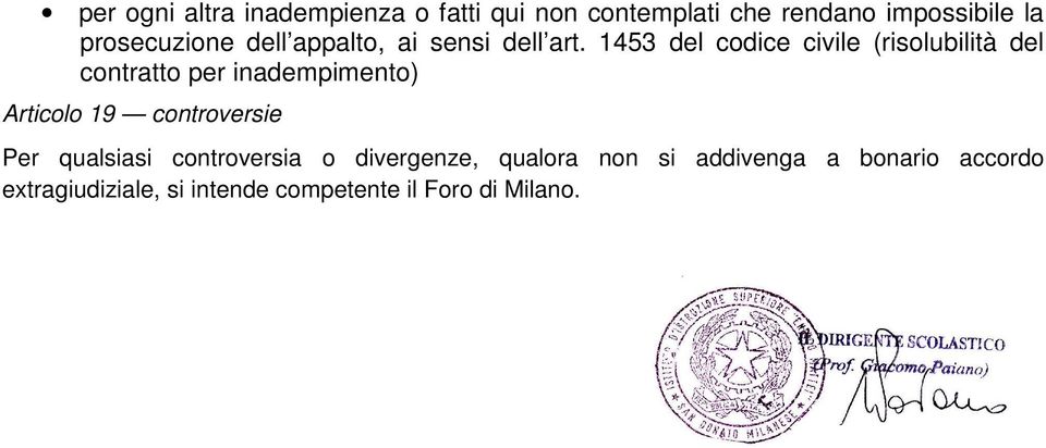 1453 del codice civile (risolubilità del contratto per inadempimento) Articolo 19