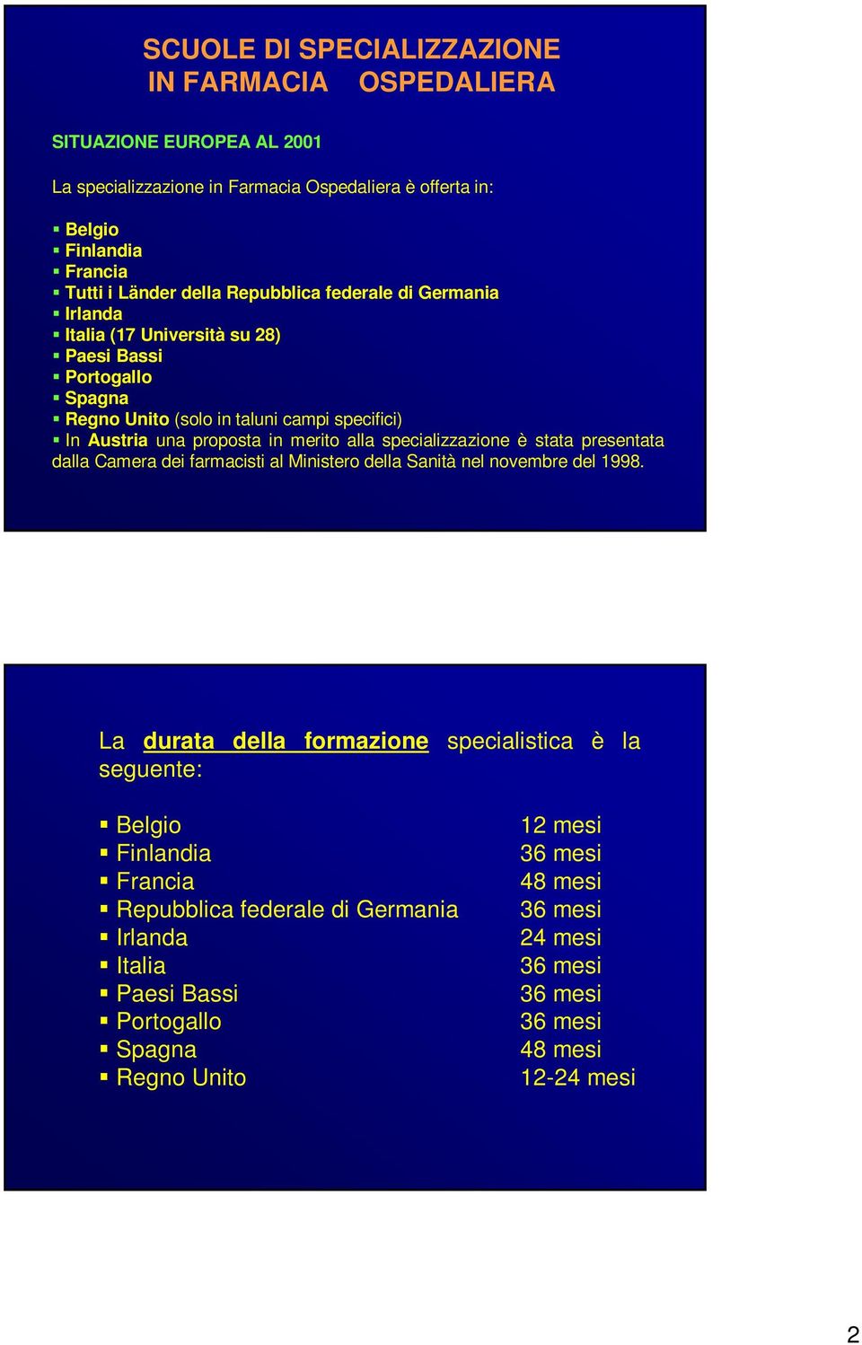 specializzazione è stata presentata dalla Camera dei farmacisti al Ministero della Sanità nel novembre del 1998.