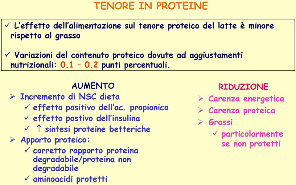 AUMENTO Incremento di NSC dieta effetto positivo dell ac.