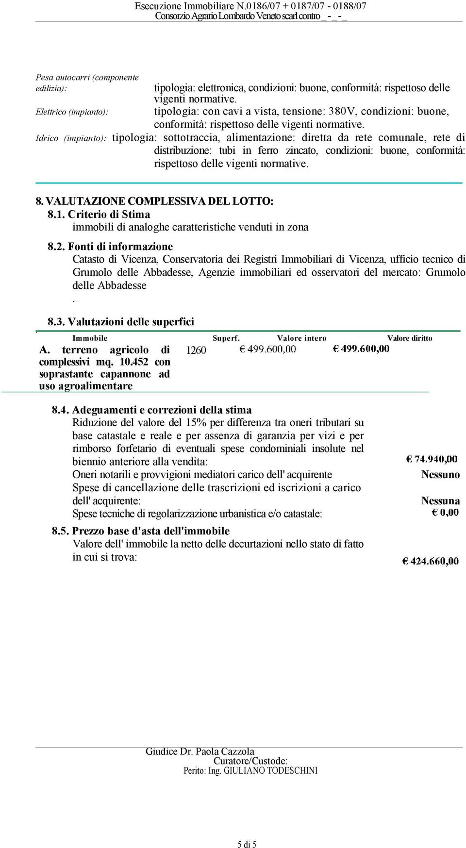 Idrico (impianto): tipologia: sottotraccia, alimentazione: diretta da rete comunale, rete di distribuzione: tubi in ferro zincato, condizioni: buone, conformità: rispettoso delle vigenti normative. 8.