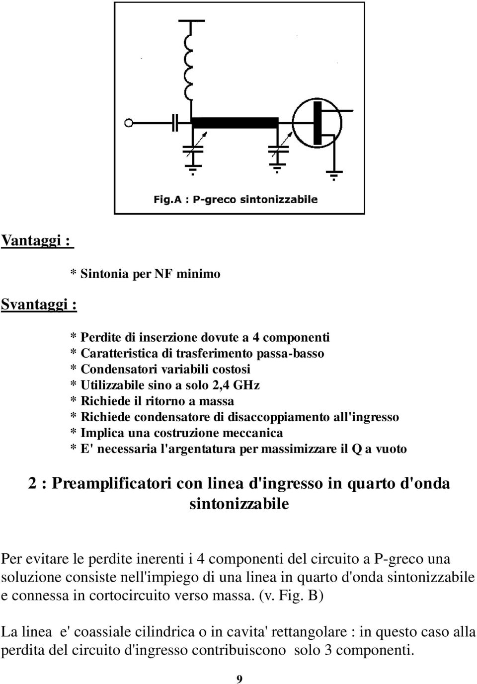 Preamplificatori con linea d'ingresso in quarto d'onda sintonizzabile Per evitare le perdite inerenti i 4 componenti del circuito a P-greco una soluzione consiste nell'impiego di una linea in quarto