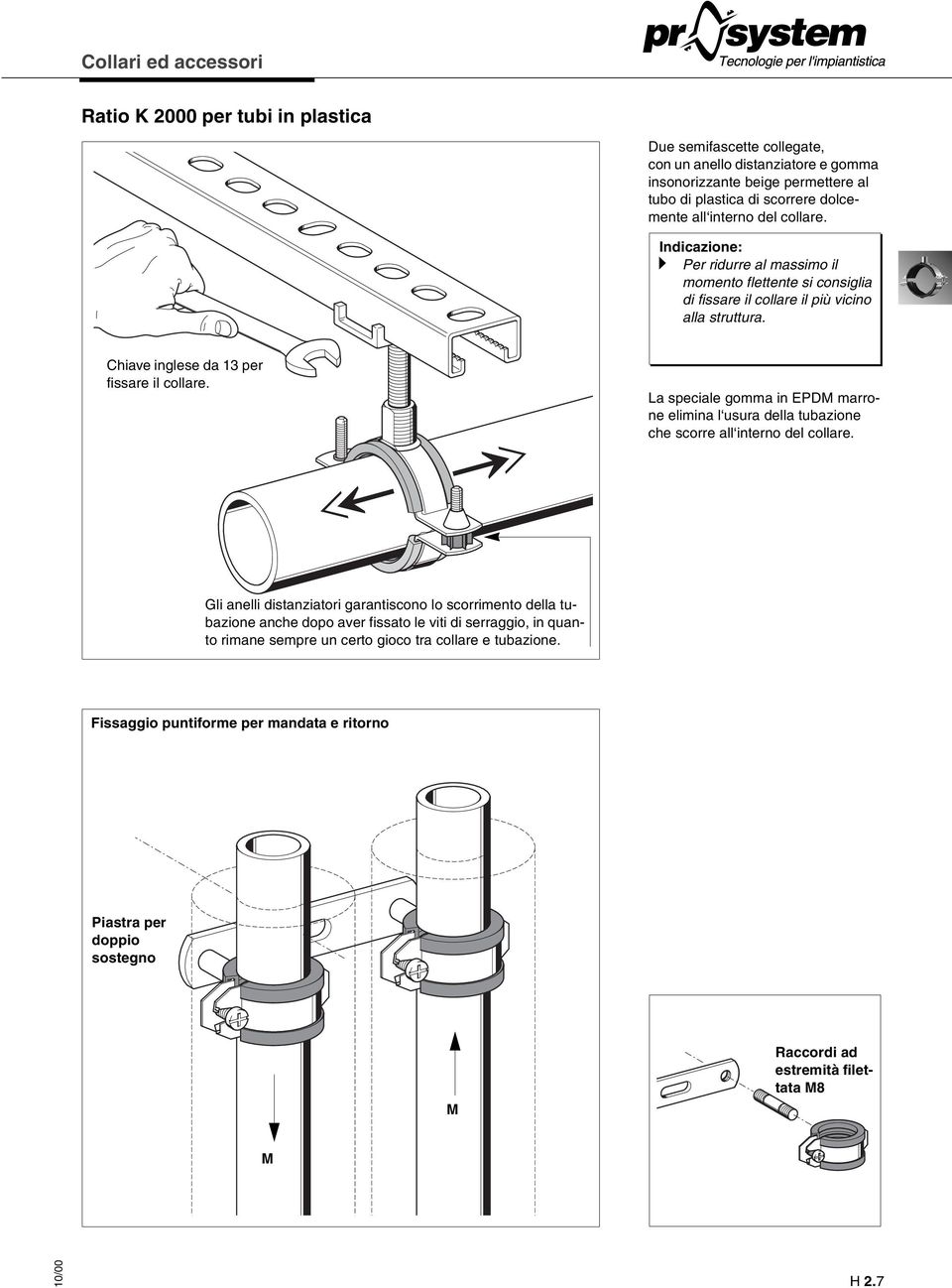 La speciale gomma in EPDM marrone elimina l usura della tubazione che scorre all interno del collare.