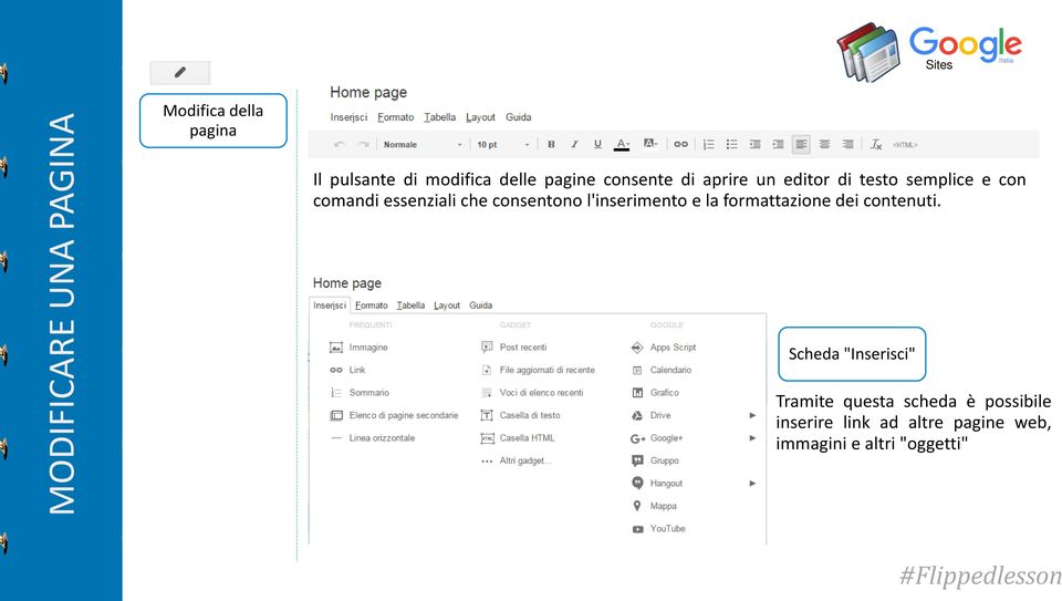 consentono l'inserimento e la formattazione dei contenuti.