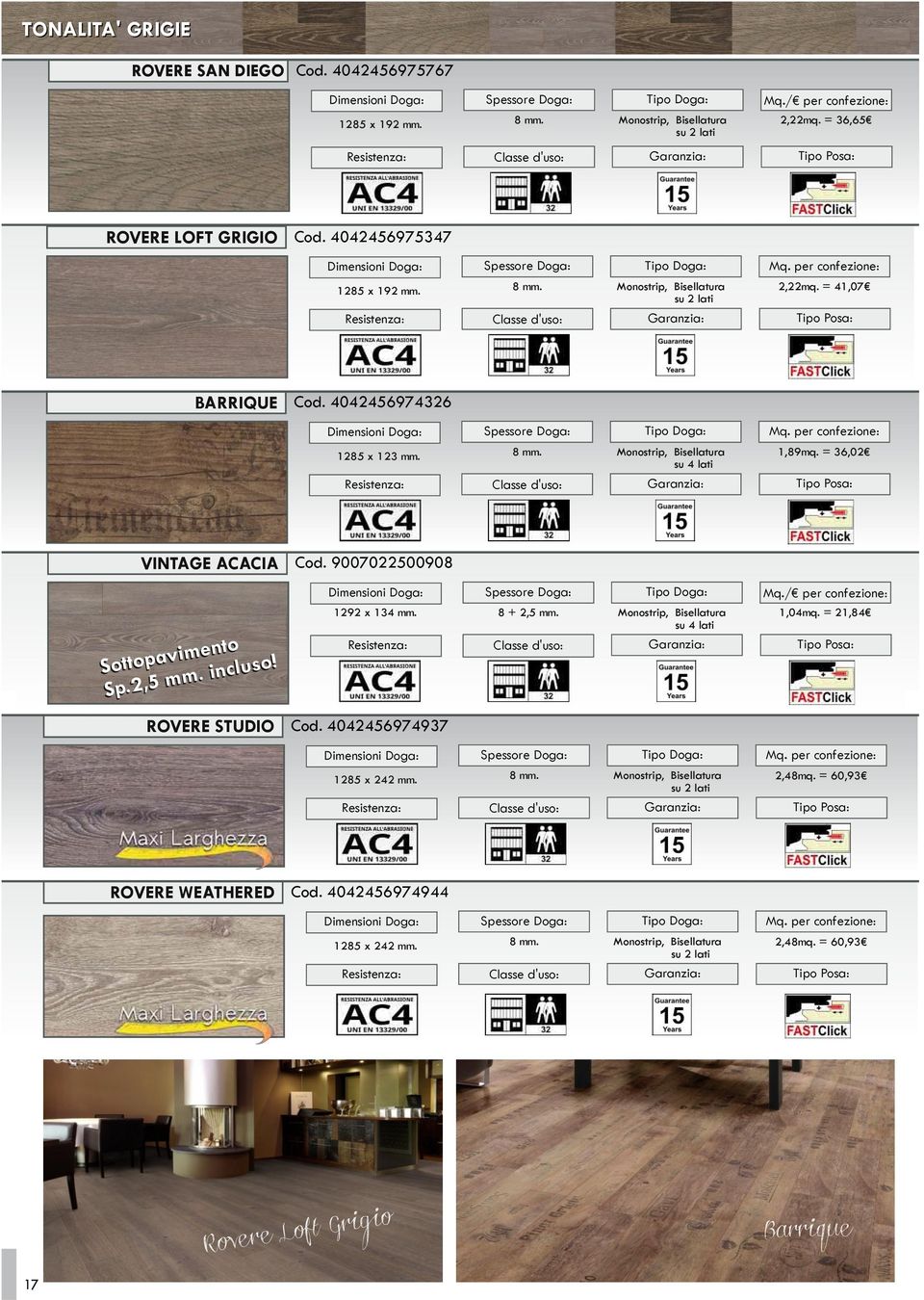 = 36,02 VINTAGE ACACIA Cod. 9007022500908 Sottopavimento Sp.2,5 mm. incluso! 1292 x 134 mm. 8 + 2,5 mm. Monostrip, Bisellatura 1,04mq. = 21,84 ROVERE STUDIO Cod.