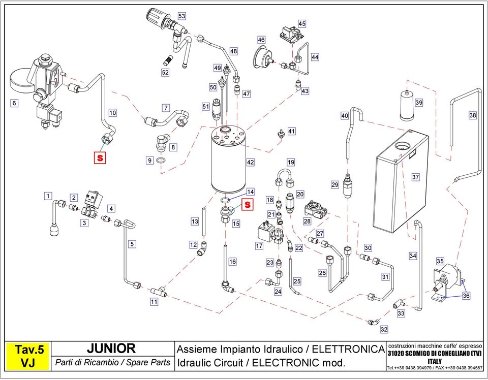 5 VJ JUNIOR Parti di Ricambio / Spare Parts Assieme Impianto Idraulico / ELETTRONICA Idraulic