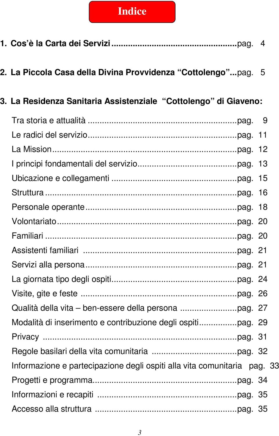 .. pag. 20 Familiari... pag. 20 Assistenti familiari... pag. 21 Servizi alla persona... pag. 21 La giornata tipo degli ospiti... pag. 24 Visite, gite e feste... pag. 26 Qualità della vita ben-essere della persona.