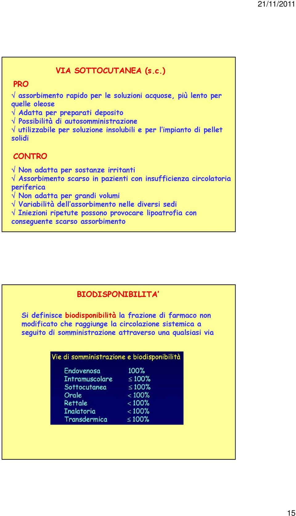 insolubili e per l impianto di pellet solidi CONTRO Non adatta per sostanze irritanti Assorbimento scarso in pazienti con insufficienza circolatoria periferica Non adatta per