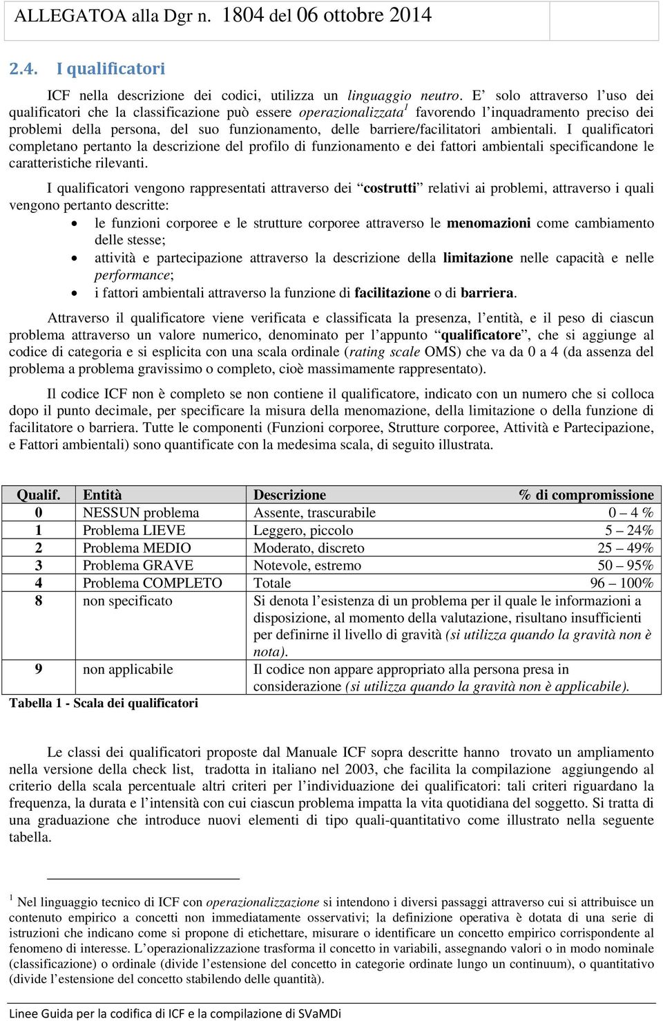 barriere/facilitatori ambientali. I qualificatori completano pertanto la descrizione del profilo di funzionamento e dei fattori ambientali specificandone le caratteristiche rilevanti.