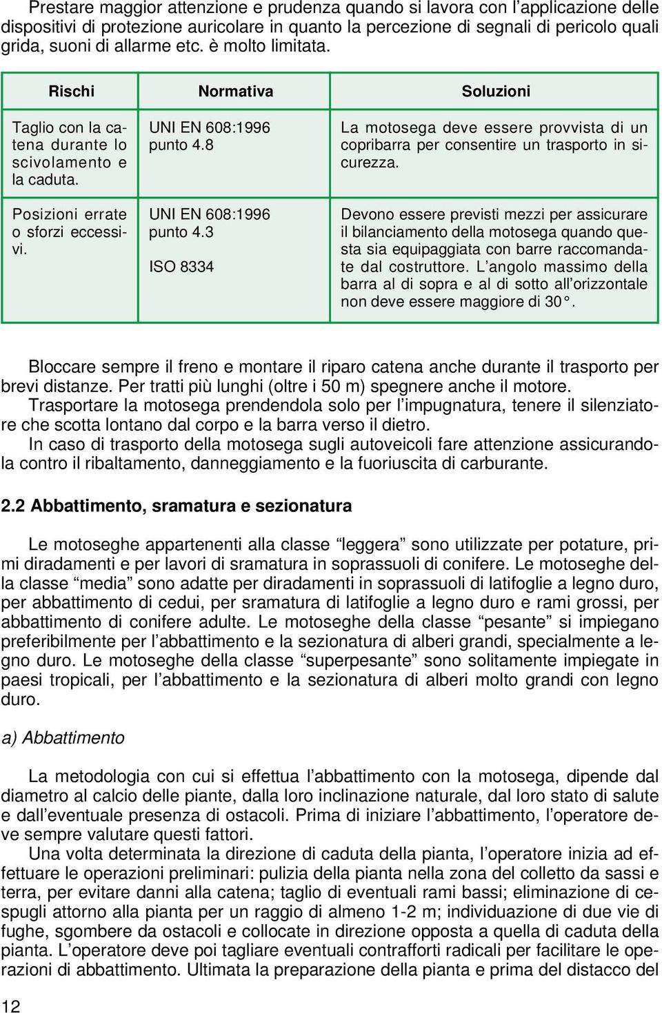 3 ISO 8334 La motosega deve essere provvista di un copribarra per consentire un trasporto in sicurezza.