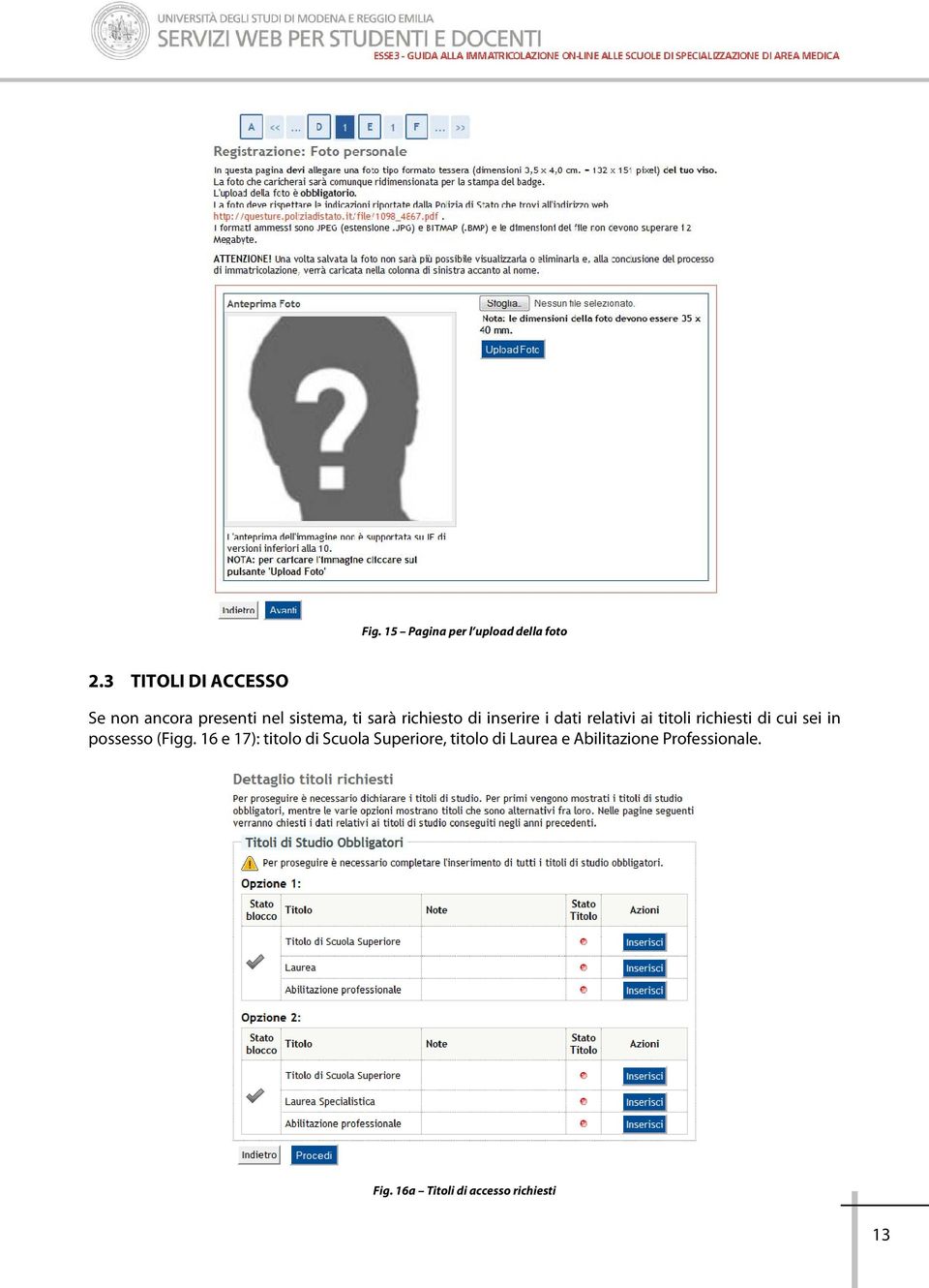 inserire i dati relativi ai titoli richiesti di cui sei in possesso (Figg.