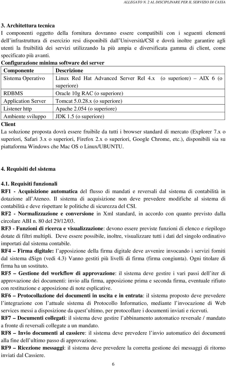 Configurazione minima software dei server Componente Descrizione Sistema Operativo Linux Red Hat Advanced Server Rel 4.