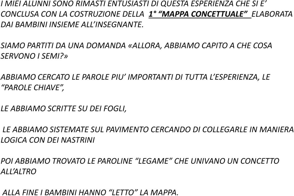 » ABBIAMO CERCATO LE PAROLE PIU IMPORTANTI DI TUTTA L ESPERIENZA, LE PAROLE CHIAVE, LE ABBIAMO SCRITTE SU DEI FOGLI, LE ABBIAMO SISTEMATE SUL