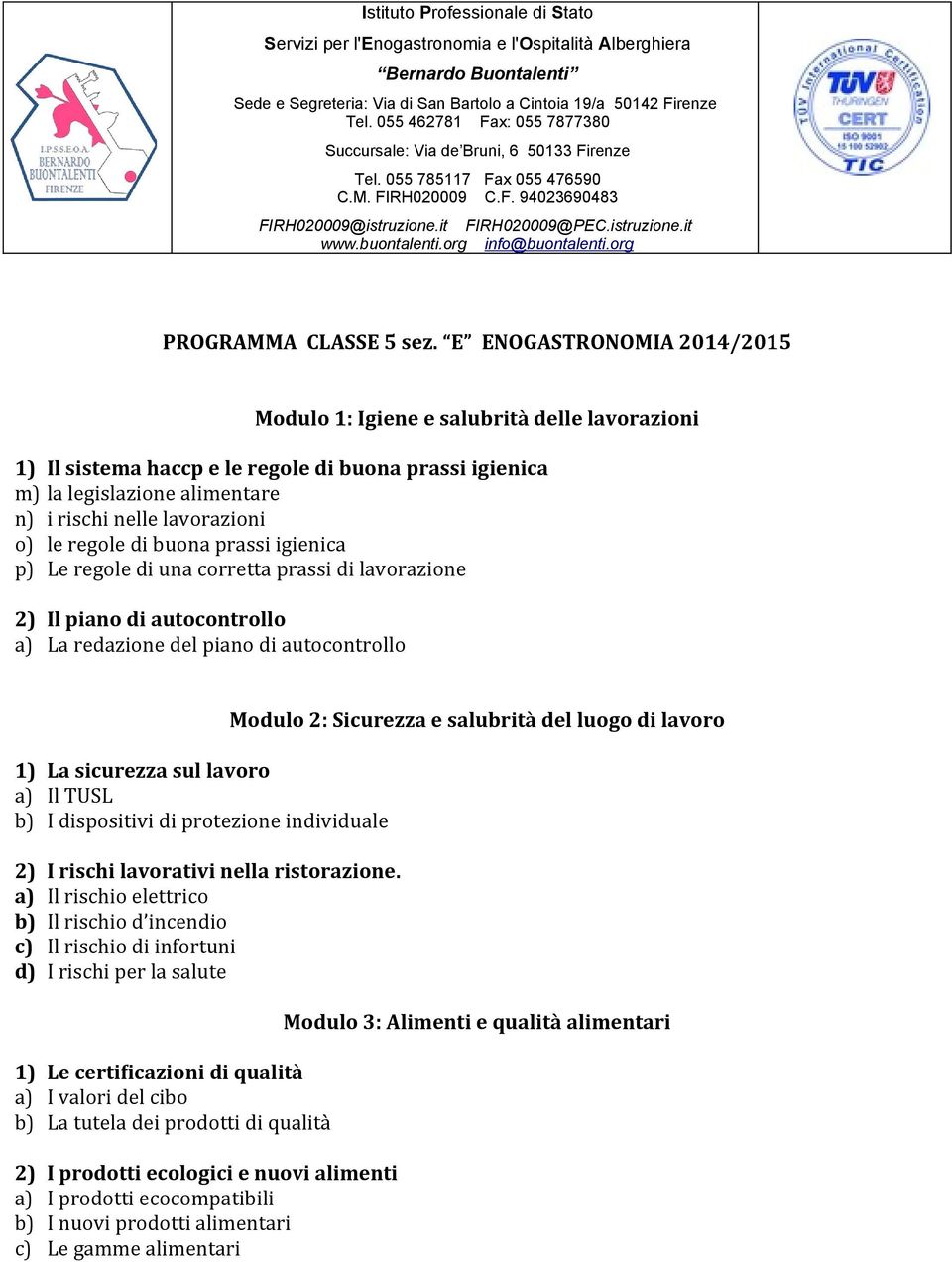 buontalenti.org info@buontalenti.org PROGRAMMA CLASSE 5 sez.