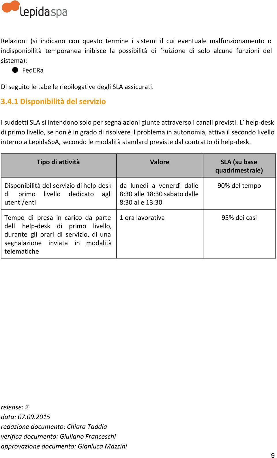 L help-desk di primo livello, se non è in grado di risolvere il problema in autonomia, attiva il secondo livello interno a LepidaSpA, secondo le modalità standard previste dal contratto di help-desk.