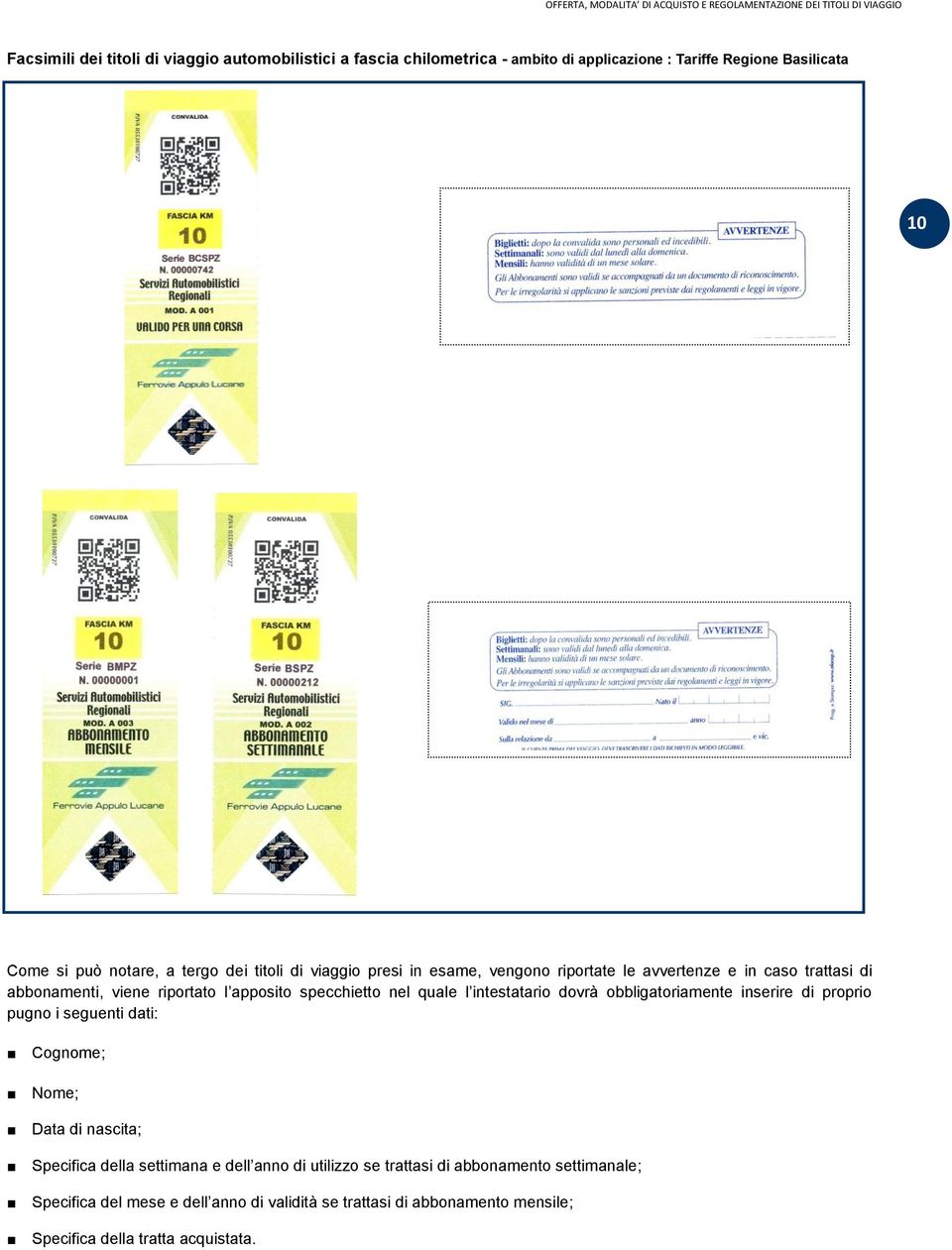 intestatario dovrà obbligatoriamente inserire di proprio pugno i seguenti dati: Cognome; Nome; Data di nascita; Specifica della settimana e dell anno di