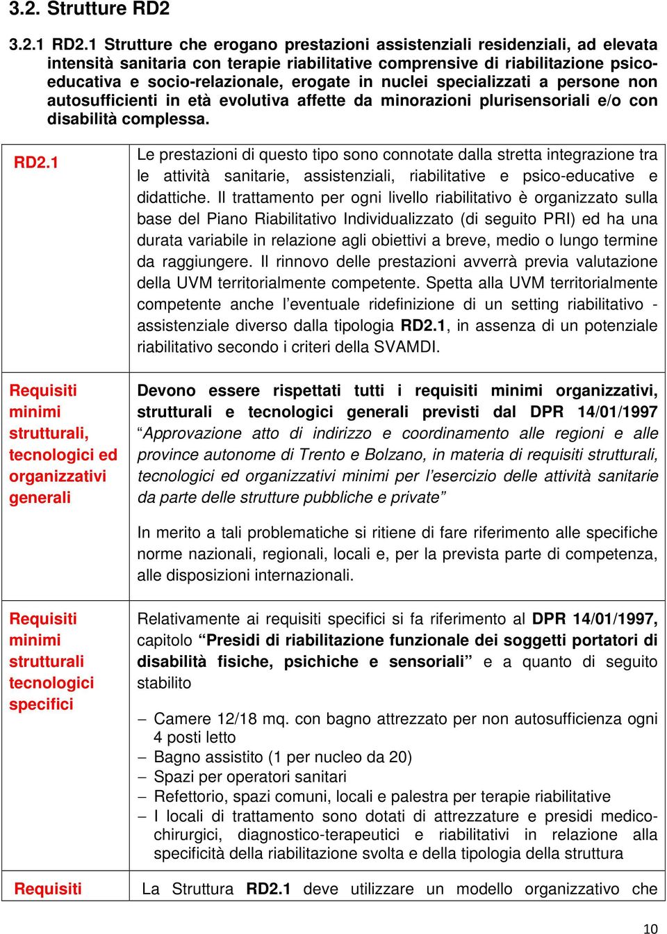 nuclei specializzati a persone non autosufficienti in età evolutiva affette da minorazioni plurisensoriali e/o con disabilità complessa. RD2.