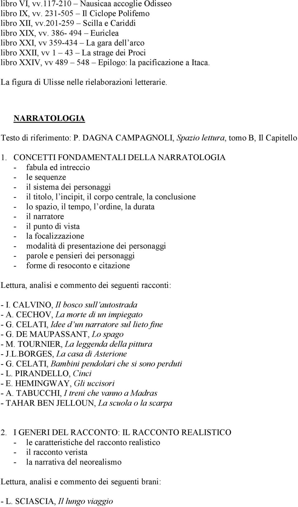 La figura di Ulisse nelle rielaborazioni letterarie. NARRATOLOGIA Testo di riferimento: P. DAGNA CAMPAGNOLI, Spazio lettura, tomo B, Il Capitello 1.