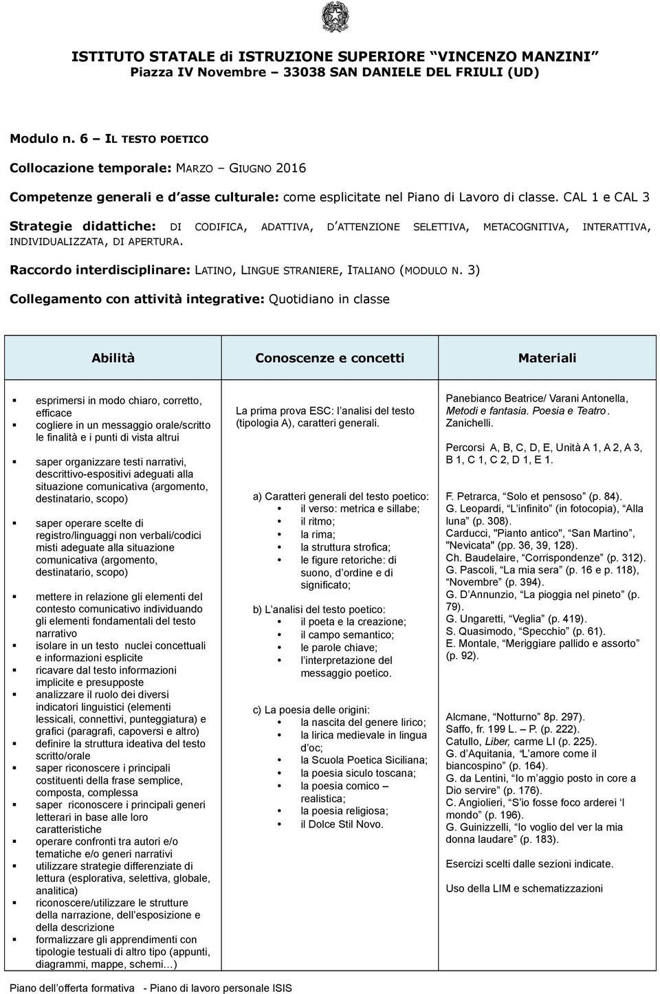 interdisciplinare: LATINO, LINGUE STRANIERE, ITALIANO (MODULO N.