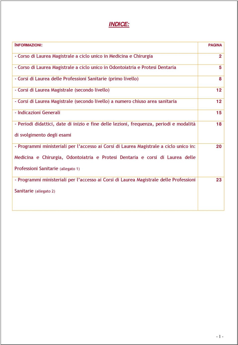 15 - Periodi didattici, date di inizio e fine delle lezioni, frequenza, periodi e modalità 18 di svolgimento degli esami - Programmi ministeriali per l accesso ai Corsi di Laurea Magistrale a ciclo